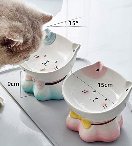 lovecabin Comedero Gato Elevado Inclinado, Tazones Antivomitos Gatos, Comedero Ortopedico para Gatos,Material Saludable De Grado Alimenticio, Bigotes Sin Estrés, AntideslizanteBlue