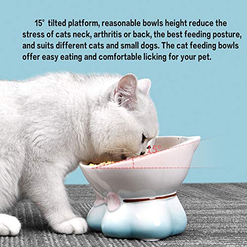 lovecabin Comedero Gato Elevado Inclinado, Tazones Antivomitos Gatos, Comedero Ortopedico para Gatos,Material Saludable De Grado Alimenticio, Bigotes Sin Estrés, AntideslizanteBlue
