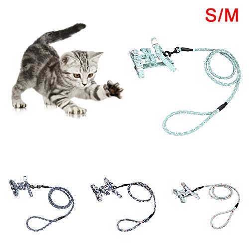 LovePlz Pet Gatito Gatito Ajustable Bowtie Caminar arnés Chaleco líder Correa tracción Azul Claro M