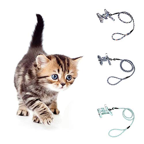 LovePlz Pet Gatito Gatito Ajustable Bowtie Caminar arnés Chaleco líder Correa tracción Azul Claro M
