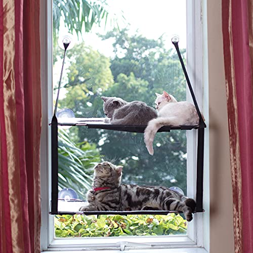 L.S Hamaca Gato Ventana Camas Gatos hasta 25KG Estructura Metálica Estable Esteras Blandas Cama (Gatos Doble, Gris) (Gato Cara)