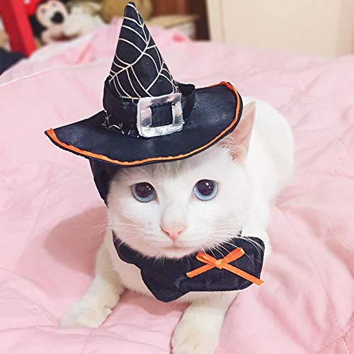 LSHAN Sombrero de Bruja de Perro Gato de Halloween, Accesorios para Disfraz de Sombrero de Mago Cachorro, Sombrero para Mascotas para Perros y Gatos, Negro