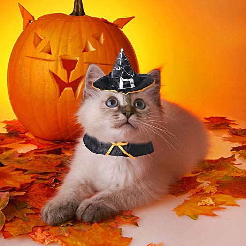 LSHAN Sombrero de Bruja de Perro Gato de Halloween, Accesorios para Disfraz de Sombrero de Mago Cachorro, Sombrero para Mascotas para Perros y Gatos, Negro