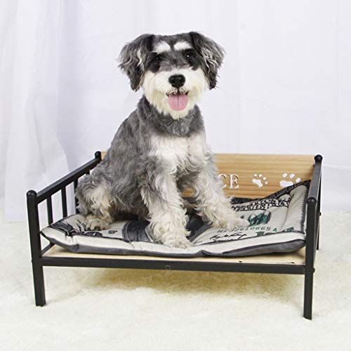 LTLJX Cama para Mascotas, Deluxe Madera Elavada Cama de Perro Sofá Metal 3 Barandas Estilo Europeo Adecuada para Gatos Y Perros Pequeños Y Medianos Todas Las Estaciones,Azul,M75*55 * 27cm