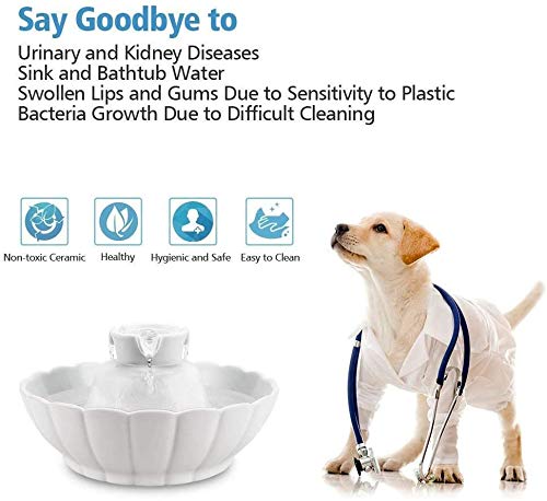 L.TSA Fuente de Agua de cerámica Perros o Gatos para Gatos y Perros pequeños, Fuente para Beber para Mascotas Dispensador automático de Agua Dulce para Mascotas, Silenciador súper silen