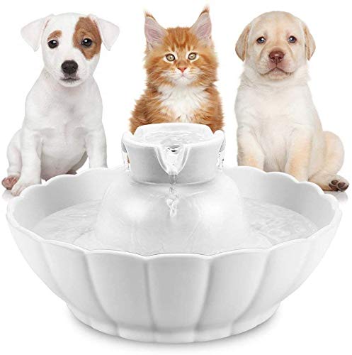 L.TSA Fuente de Agua de cerámica Perros o Gatos para Gatos y Perros pequeños, Fuente para Beber para Mascotas Dispensador automático de Agua Dulce para Mascotas, Silenciador súper silen
