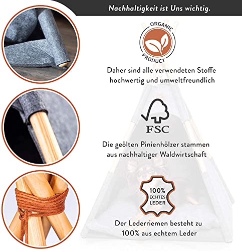 Lucky Lamb Tipi para perros y gatos | tienda de fieltro en 65 x 65 x 90 cm hasta 12 kg | cama para perros y gatos en antracita gris incluye cojín | + perlas para nombre