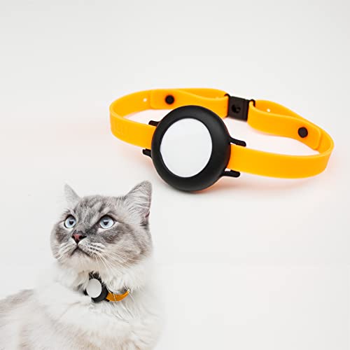 LucyBalu Collar para gatos NEMO para AirTag* I seguro, ligero y cómodo I Collar para gatos con cierre de seguridad I Compatible con Apple AirTag I Correa de silicona naranja neón