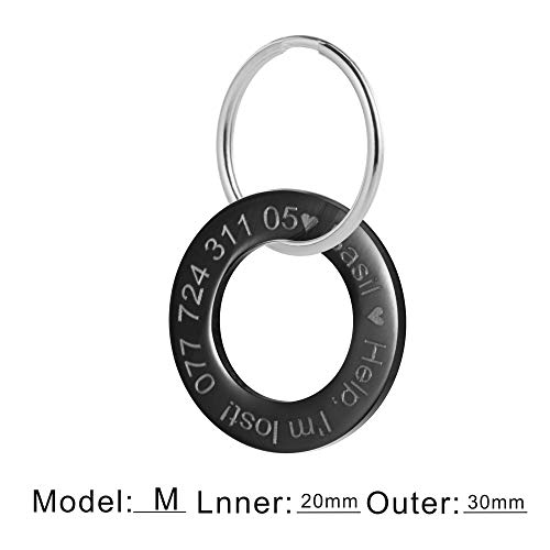 lyl Etiquetas de identificación de Mascotas de Acero Inoxidable Etiquetas de Perro Personalizadas Personalizadas Grabado Frontal/Posterior para Gato y Perro de Anillo Forma (Negro, M)