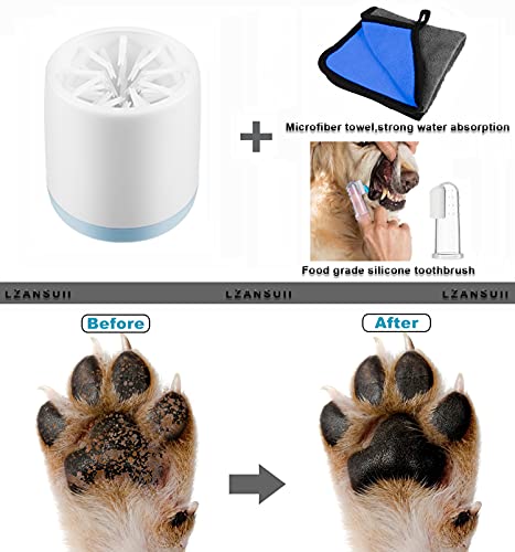 Lzansuii Limpiador Pata Perro, Portátil Extraíble Suave Cepillo Cerdas Silicona Limpiador de Patas Taza (con 1 Toalla, 1 Cepillo Dientes) para Masaje de Mascotas Garras Sucias (pequeñas)