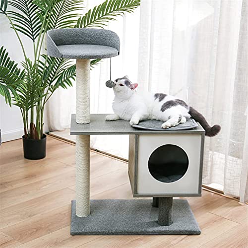 M I A Árbol de gato, torre de gato, condominio de sisal, rascador con plataforma de salto y anillo de gato, centro de actividades para gatos, casa de juegos para gatitos (color gris)