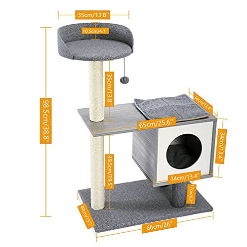 M I A Árbol de gato, torre de gato, condominio de sisal, rascador con plataforma de salto y anillo de gato, centro de actividades para gatos, casa de juegos para gatitos (color gris)