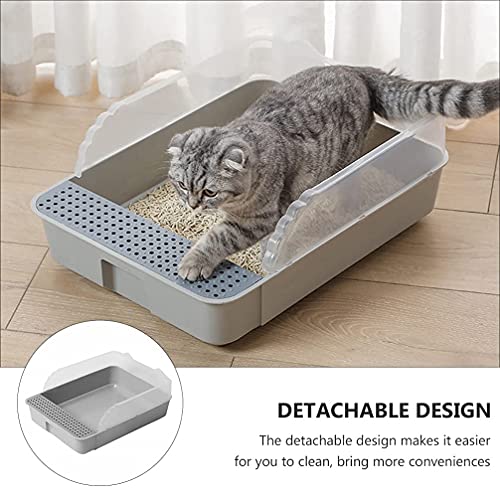 M I A Caja de arena semi cerrada para gatos con pedal de drenaje de arena semi cerrado para gatos y gatos (color: gris, tamaño: 41,5 x 27,5 x 18 cm)