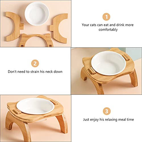 M I A Cuencos elevados de cerámica para gatos pequeños para perros, alimentos elevados para alimentos, soporte de madera, alimentador de agua para gatos, cachorro, gatito individual (color: estilo 1)