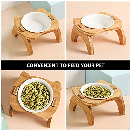 M I A Cuencos elevados de cerámica para gatos pequeños para perros, alimentos elevados para alimentos, soporte de madera, alimentador de agua para gatos, cachorro, gatito individual (color: estilo 1)