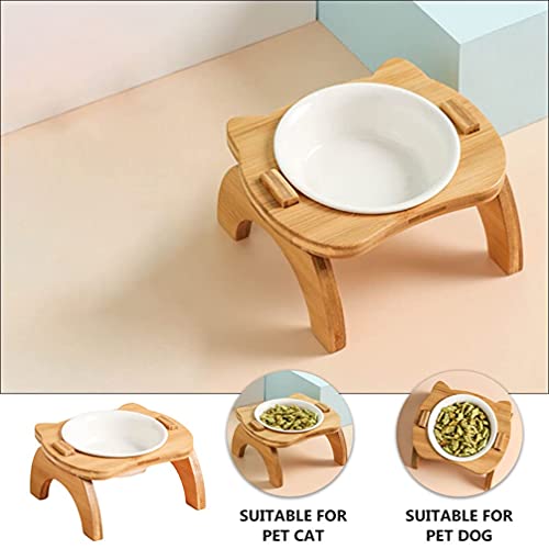 M I A Cuencos elevados de cerámica para gatos pequeños para perros, alimentos elevados para alimentos, soporte de madera, alimentador de agua para gatos, cachorro, gatito individual (color: estilo 1)