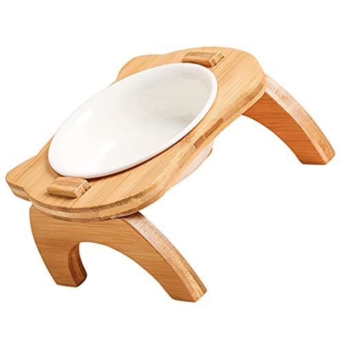 M I A Cuencos elevados de cerámica para gatos pequeños para perros, alimentos elevados para alimentos, soporte de madera, alimentador de agua para gatos, cachorro, gatito individual (color: estilo 1)