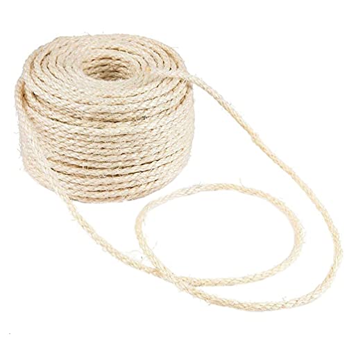 M I A Cuerda de sisal natural de 50 m para rascar el árbol de poste de repuesto para gatos y gatitos beige de 4 mm (color: beige, tamaño: 8000 x 0,3 cm)