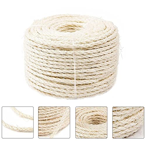 M I A Cuerda de sisal natural de 50 m para rascar el árbol de poste de repuesto para gatos y gatitos beige de 4 mm (color: beige, tamaño: 8000 x 0,3 cm)