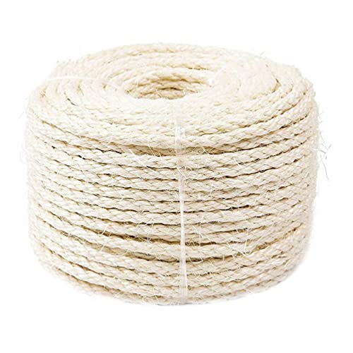M I A Cuerda de sisal natural de 50 m para rascar el árbol de poste de repuesto para gatos y gatitos beige de 4 mm (color: beige, tamaño: 8000 x 0,3 cm)