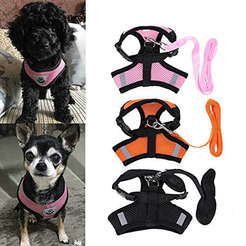 M I A Juego de arnés y correa para cachorros – Chaleco de malla suave para perro, chaleco ajustable y transpirable para perros pequeños a medianos y gatos (color: rosa, tamaño: S)