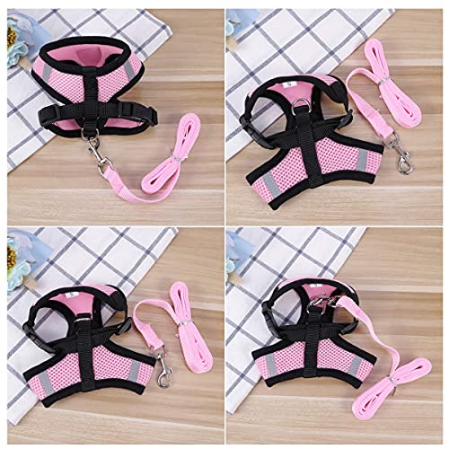 M I A Juego de arnés y correa para cachorros – Chaleco de malla suave para perro, chaleco ajustable y transpirable para perros pequeños a medianos y gatos (color: rosa, tamaño: S)