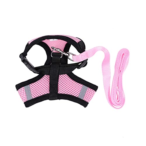 M I A Juego de arnés y correa para cachorros – Chaleco de malla suave para perro, chaleco ajustable y transpirable para perros pequeños a medianos y gatos (color: rosa, tamaño: S)