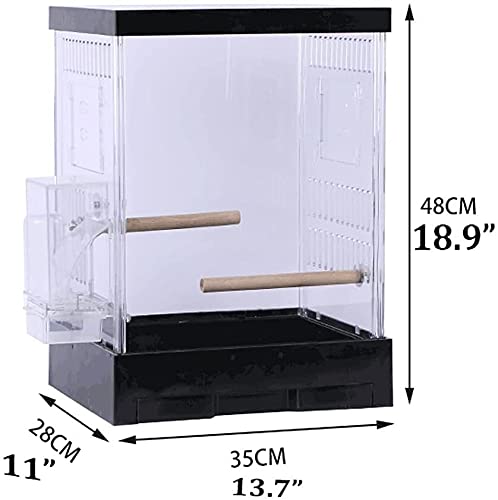 M3 Decorium Jaula de Aves acrílico Transparente con Rollo de pie, Cuencos de alimentación, Jaula de Vuelo de Aves con Bandeja de extracción para Viajar a casa (Color : White)