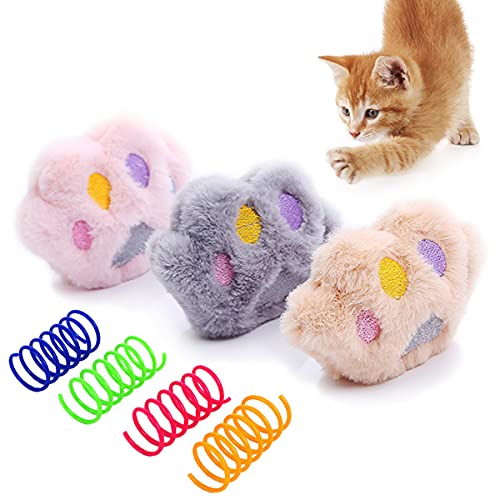 MAIYU Juguetes para gatos (7 unidades) – 3 patas de gato interactivas para gatos juguetes para gatos – 4 piezas de plástico de primavera juguetes para gatos gatitos