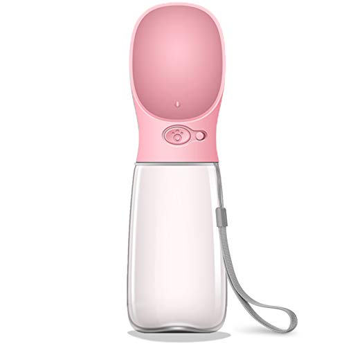 MalsiPree Botella de Agua para Perros, a Prueba de Fugas, Portátil, Dispensador de Agua para Cachorros con Alimentador Automático para Mascotas al Aire Libre, Senderismo, Viajes (550ML, Rosa)