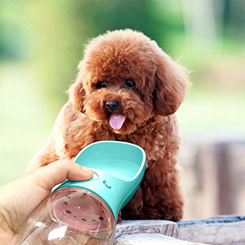 MalsiPree Botella de Agua para Perros, a Prueba de Fugas, Portátil, Dispensador de Agua para Cachorros con Alimentador Automático para Mascotas al Aire Libre, Senderismo, Viajes (350ML, Azul)