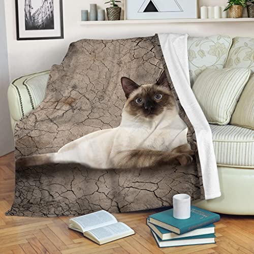 Manta 3D para gatos siameses, diseño de gato seco, manta para sofá cama, ligera y acogedora, suave, adecuada para todas las estaciones, manta personalizada