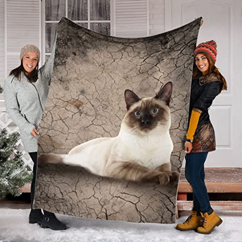 Manta 3D para gatos siameses, diseño de gato seco, manta para sofá cama, ligera y acogedora, suave, adecuada para todas las estaciones, manta personalizada