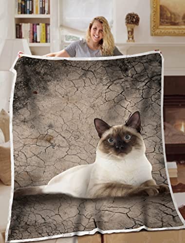 Manta 3D para gatos siameses, diseño de gato seco, manta para sofá cama, ligera y acogedora, suave, adecuada para todas las estaciones, manta personalizada