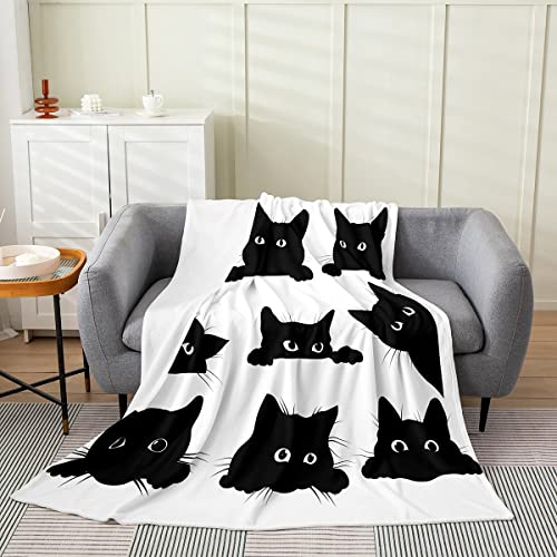Manta de forro polar para gatos, para niños, mascotas, gatos, manta mullida para cama, sofá, manta de cama 3D, para todas las estaciones, lindo gatito, negro, blanco, transpirable, 40 x 50 pulgadas