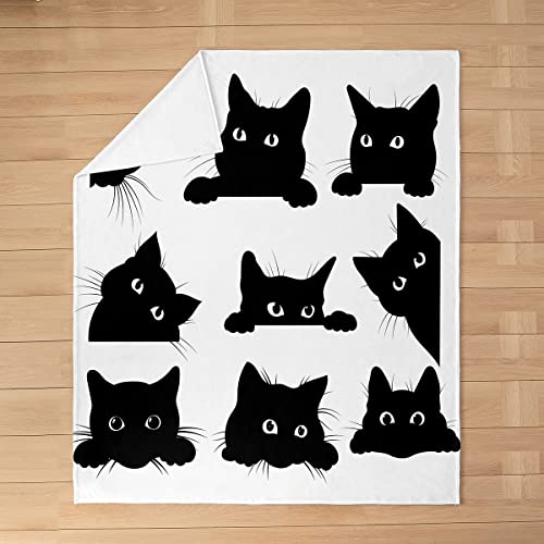 Manta de forro polar para gatos, para niños, mascotas, gatos, manta mullida para cama, sofá, manta de cama 3D, para todas las estaciones, lindo gatito, negro, blanco, transpirable, 40 x 50 pulgadas