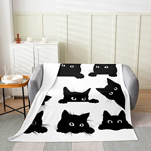 Manta de forro polar para gatos, para niños, mascotas, gatos, manta mullida para cama, sofá, manta de cama 3D, para todas las estaciones, lindo gatito, negro, blanco, transpirable, 40 x 50 pulgadas