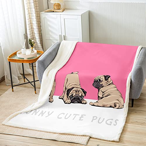 Manta de peluche para perro de peluche de dibujos animados para perros y niñas, manta de felpa para cachorros, manta divertida para sofá cama, rosa y blanco, 40 x 50 pulgadas