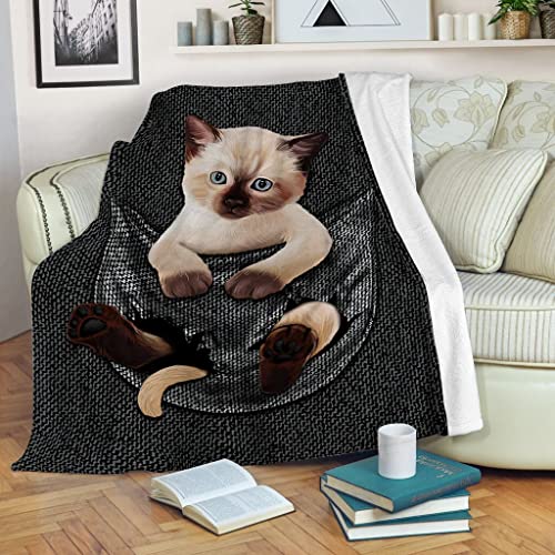 Manta de sofá cama con bolsillo para gatos siameses, ligera, acogedora, suave, adecuada para todas las estaciones, manta personalizada