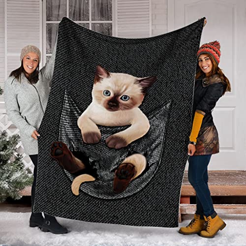 Manta de sofá cama con bolsillo para gatos siameses, ligera, acogedora, suave, adecuada para todas las estaciones, manta personalizada