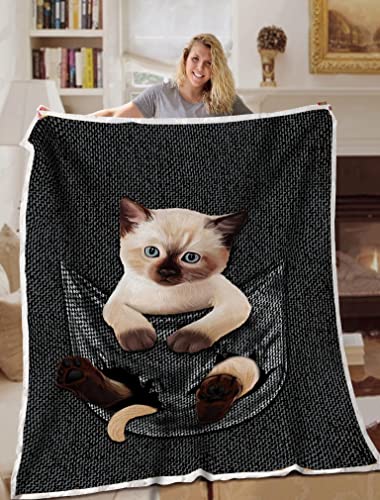 Manta de sofá cama con bolsillo para gatos siameses, ligera, acogedora, suave, adecuada para todas las estaciones, manta personalizada