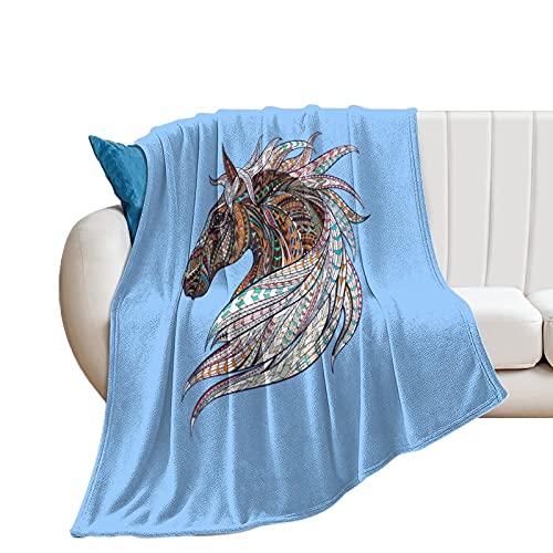 Manta suave de franela antialérgica de 177 x 203 cm, diseño artístico abstracto de caballo animal hermoso lanzamientos para mascotas, perros, gatos, animales de caballo, pequeño tamaño