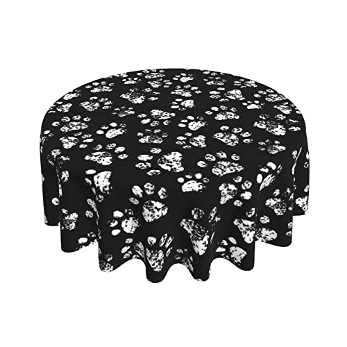 Mantel redondo con huellas de pata de perro y gato para niñas, para mesa de comedor, decoración de vacaciones, 150 cm