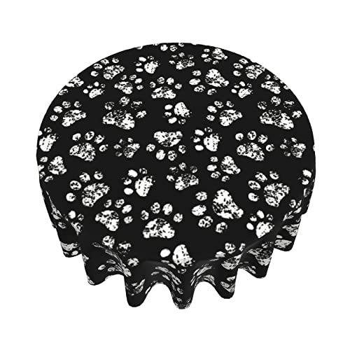 Mantel redondo con huellas de pata de perro y gato para niñas, para mesa de comedor, decoración de vacaciones, 150 cm