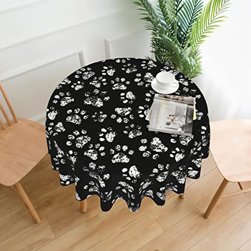 Mantel redondo con huellas de pata de perro y gato para niñas, para mesa de comedor, decoración de vacaciones, 150 cm
