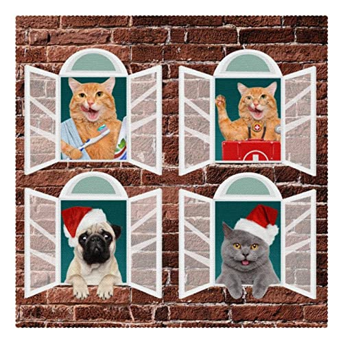 Manteles individuales antideslizantes de 30,5 x 30,5 cm, divertidos gatos y perros, resistentes a las manchas, lavables de tela Oxford