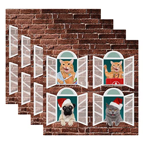 Manteles individuales antideslizantes de 30,5 x 30,5 cm, divertidos gatos y perros, resistentes a las manchas, lavables de tela Oxford