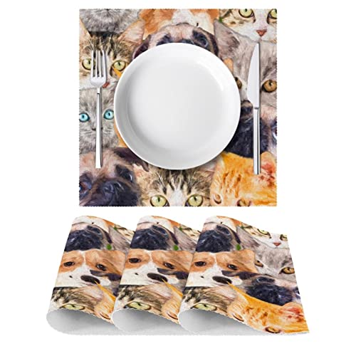 Manteles individuales antideslizantes de 30,5 x 30,5 cm, divertidos gatos y perros, resistentes a las manchas, lavables de tela Oxford