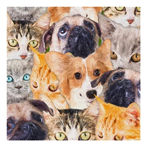 Manteles individuales antideslizantes de 30,5 x 30,5 cm, divertidos gatos y perros, resistentes a las manchas, lavables de tela Oxford