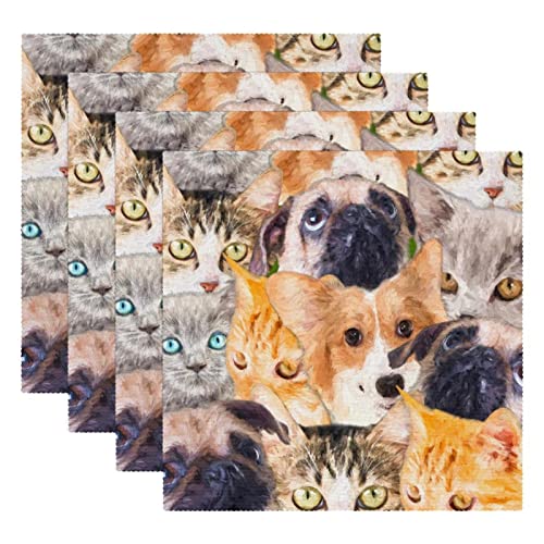 Manteles individuales antideslizantes de 30,5 x 30,5 cm, divertidos gatos y perros, resistentes a las manchas, lavables de tela Oxford